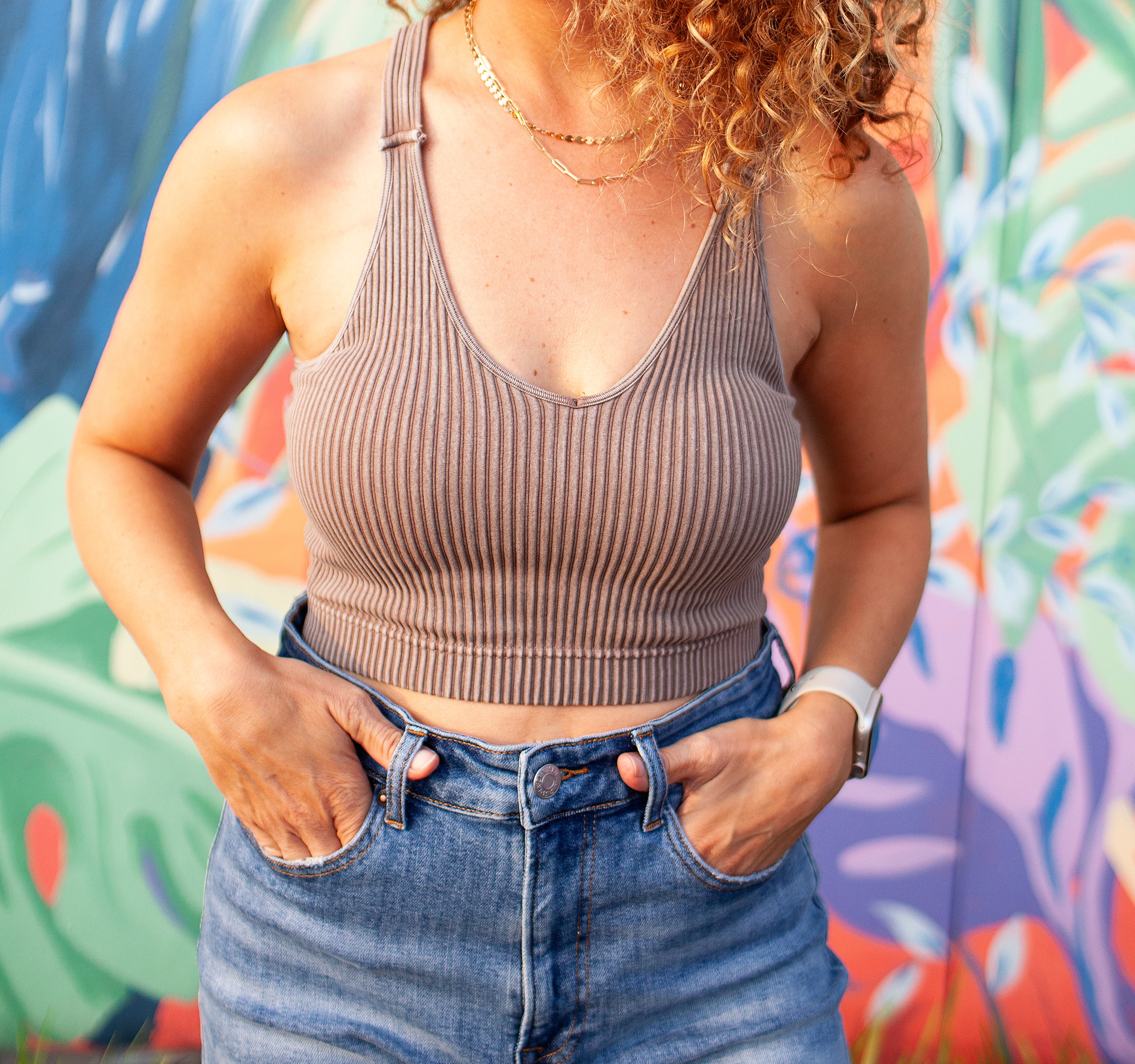 BROOKLYN RIBBED CROPPED TANK TOP {WITH PADS}