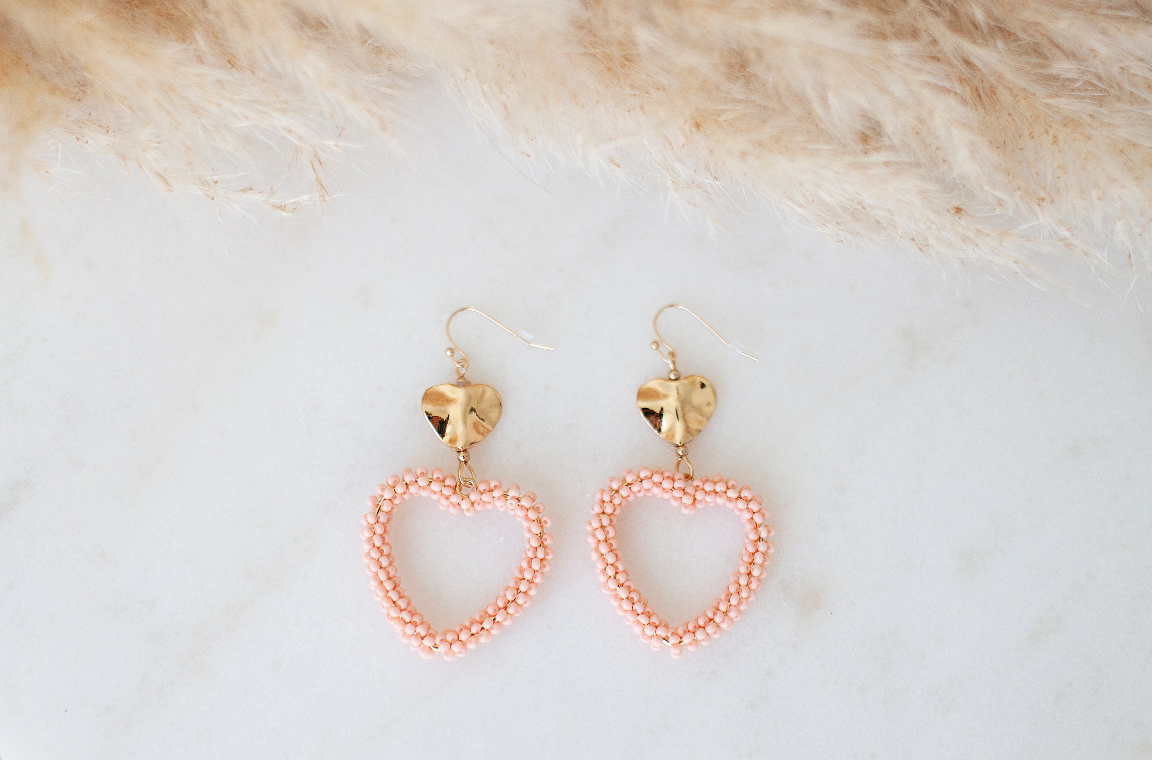 OPEN HEART BEADED EARRING {LIGHT PINK OR WHITE}