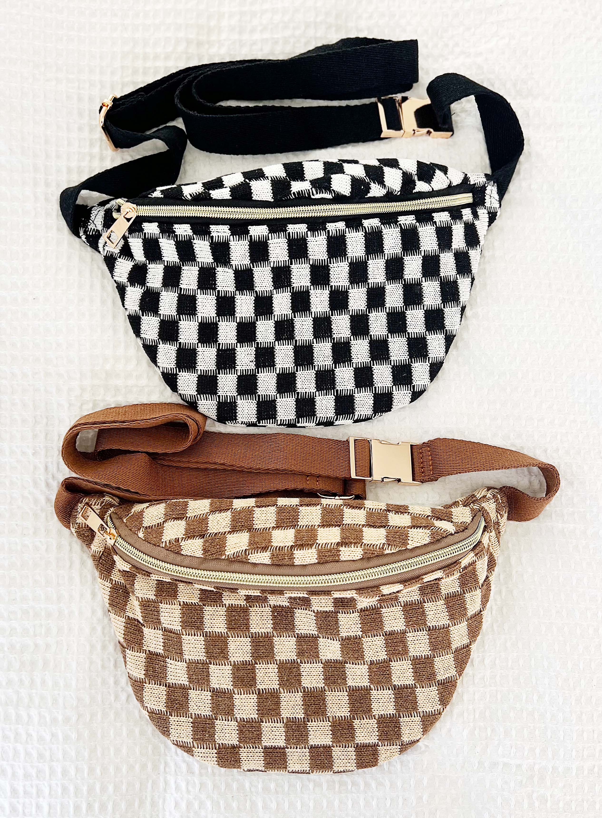 White Checkered Bum Bag Sling Bag White Checkered Bag 