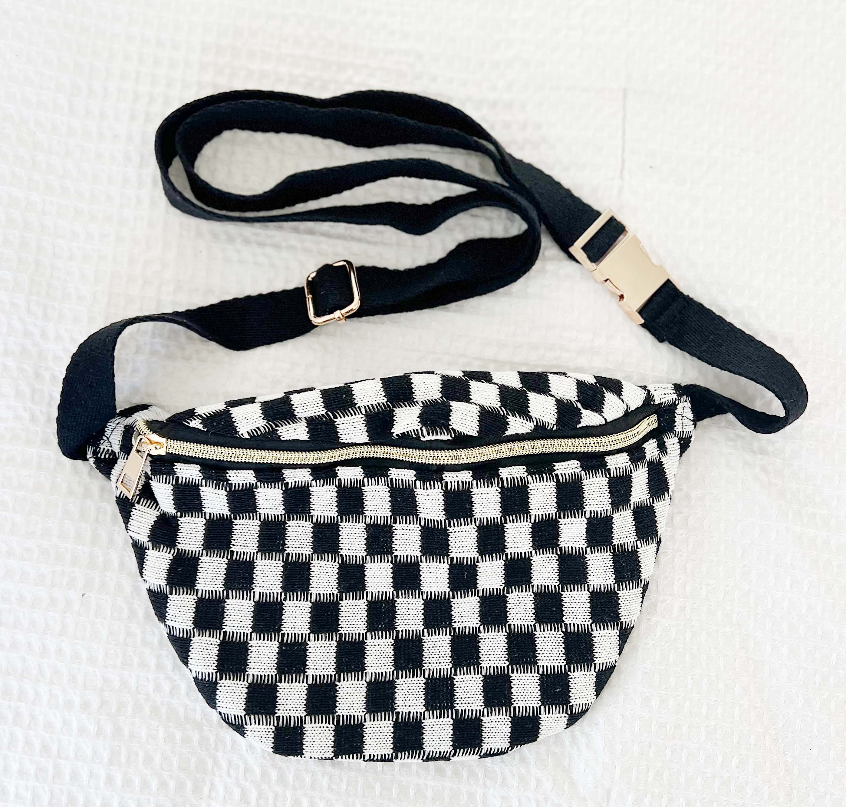 White Checkered Bum Bag Sling Bag White Checkered Bag 